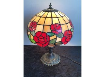 Rose Stained Glass Iron Base Lamp