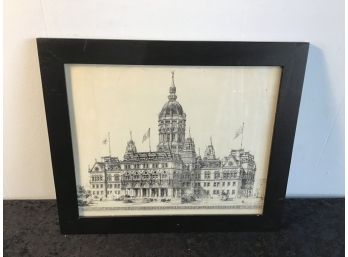 Early Building Print Signed