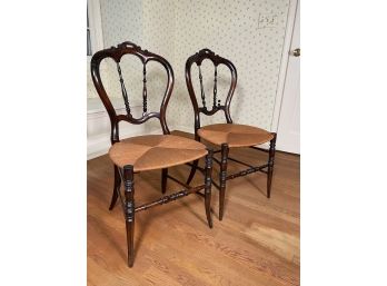 Pair Of Victorian Carved Mahogany Rush Seat Vanity Chair