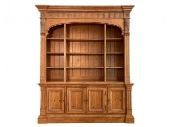 A Large Paneled Pine Cabinet And Hutch By Lillian August