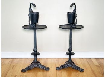 A Pair Of Antique Cast Iron Chinoiserie Ash Tray/Side Tables