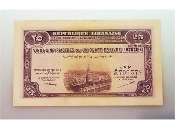 1942 Lebanon 25 Piastres Banknote