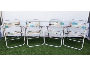 Mid Century Aluminum & Vinyl Folding Lawn Arm Chairs - Need TLC