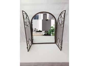 Pretty Weathered Look Brown Wrought Metal Framed Decorative Wall Mirror
