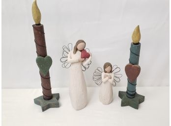 Willow Tree Angels And Primitive Style Wood Faux Candle Holders