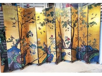 Antique Japanese / Chinese 20th Century Folding Screen Lacquered, Painted, Cut And Gilded