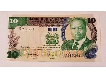 1981 Kenya 10 Shillings Banknote Uncirculated