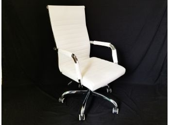 White Faux Leather & Chrome Ribbed Conference Chair