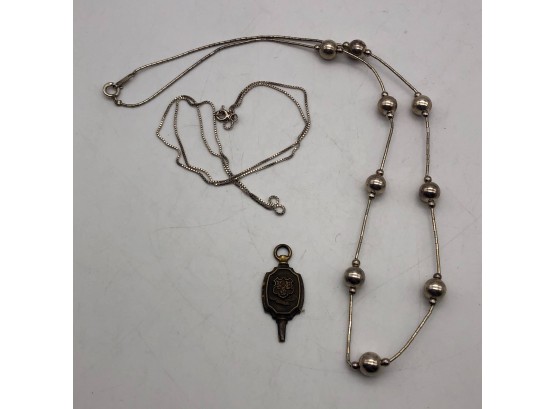 Vintage Sterling Necklaces And Charm, 3 Pieces, 15.5g