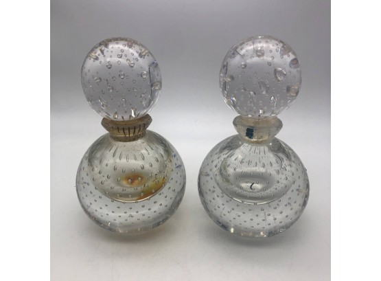 Vintage 1920s Style Bubble Glass Perfume Bottles, Set Of 2