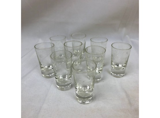 Vintage Etched Glass Communion Cups, 9 Pieces