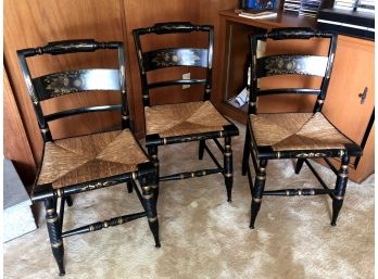 1960s Hitchcock Hand Painted Rush Seat Dining Chairs, Set Of 3