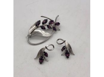 Sterling Brooch And Earrings Set, 3 Pieces, 6.5g