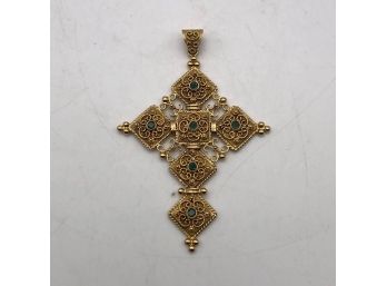 Antique 18k Ornate Gold Cross Pendant With Inlaid Stones, 15.5g