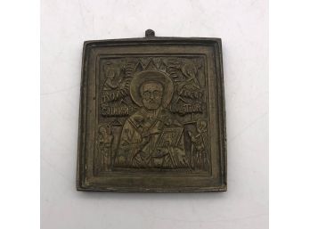 Antique Bronze Icon St Nicholas Old Russian Empire Orthodox