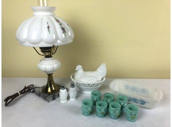 Milk Glass And Colored Glass Lot, 12 Pieces