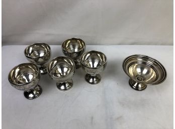 Vintage Weighted Sterling Goblets And Dish, 6 Pieces