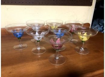 Handpainted Floral Margarita Glasses, 8 Pieces