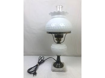 Vintage Hobnail Milk Glass Lamp With Marble Base
