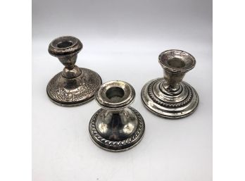 Vintage Weighted Sterling Candle Holders, 3 Pieces