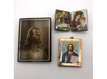 Vintage Decoupage Religious Wood Icons, Set Of 3