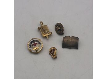Vintage Greek Orthodox And Collegiate Commemorative Pins Set Of 5