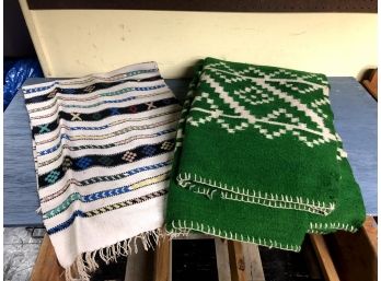 Vintage Handmade Wool Blanket And Table Runner, 2 Pieces