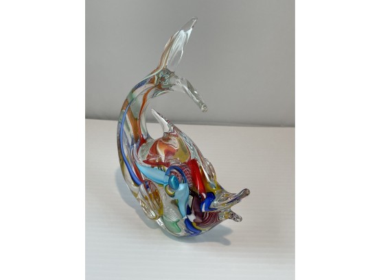 Murano Style Art Glass Colorful Fish Sculpture