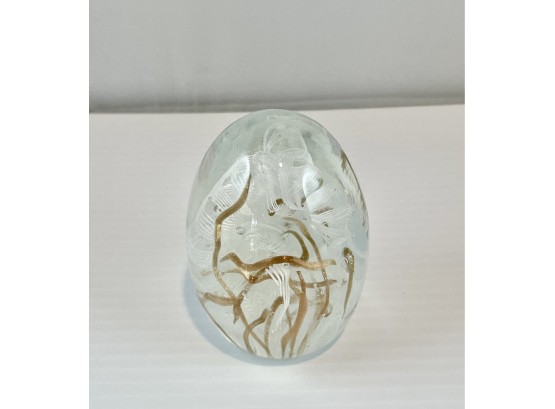 Murano Egg With Beautiful White, Gold & Silver Swirls
