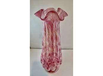 Glass Art Vase With Fluted Top