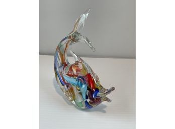 Murano Style Art Glass Colorful Fish Sculpture