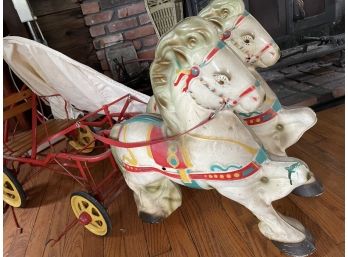 Mobo Pioneer Covered Wagon Circa 1949   Pressed Metal Riding Toy