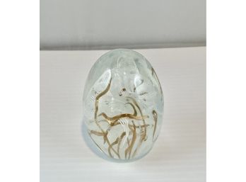 Murano Egg With Beautiful White, Gold & Silver Swirls