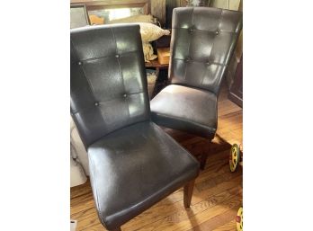 Brown Leather Dining Chairs (Pair)