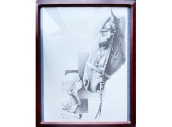 Horse And Boy Pencil Drawing Signed