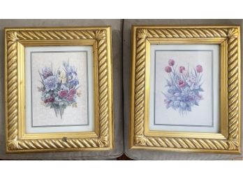 Decorative Floral Art Prints In Gold-colored Frames (Set Of 2)