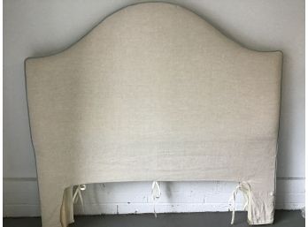 Custom Upholstered Headboard And Coordinating Bedskirt, Natural With Aqua Accents