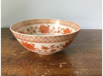 Andrea By Sadek Orange And Gold, Swan And Lotus Porcelain Chinoiserie Bowl 7946