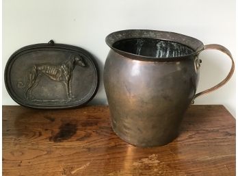 Copper Lot, Dog Plaque And Pitcher