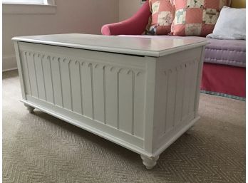 White Hinged Storage Trunk With Paneled Sides And Bun Feet