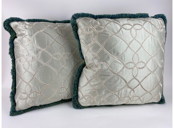 Set Of Two Embroidered Silk Pillows (one Of Two)