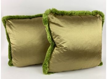 Set Of Two Green Silk Pillows (one Of Two)