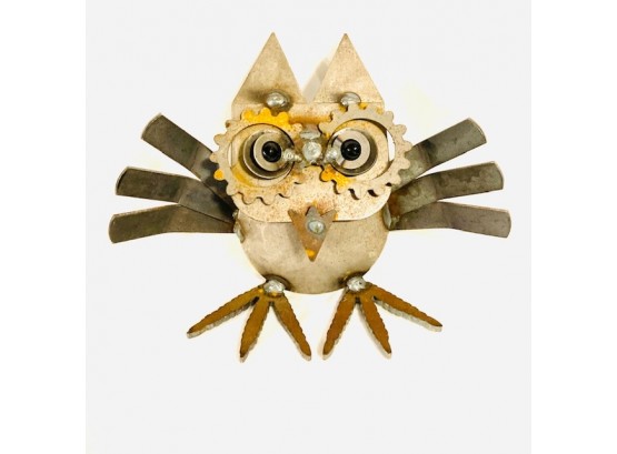 Vintage Brutalist Metalwork Owl Sculpture