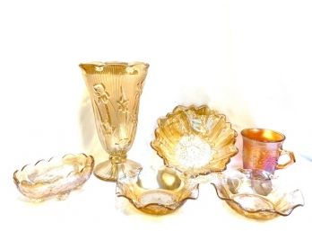Assortment Of Vintage Mid-Century Modern Marigold Carnival Glass