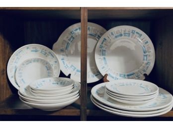 Vintage Atomic Mid-Century Modern Blue Heaven By Royal China Dinnerware - 17 Pieces
