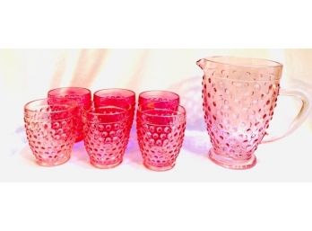 Pink Hobnail Beverage Set