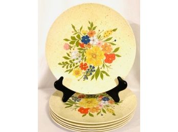 Vintage Mid-Century Modern Set Of Six Floral Melamine Plates