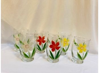 Set Of Six Hand-Painted Floral Tumblers