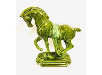 Vintage Mid-Century Modern Avocado Green Ceramic Horse Statue
