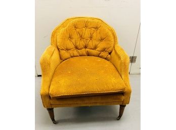 Vintage Upholstered Armchair With Burnt Orange Corduroy Fabric